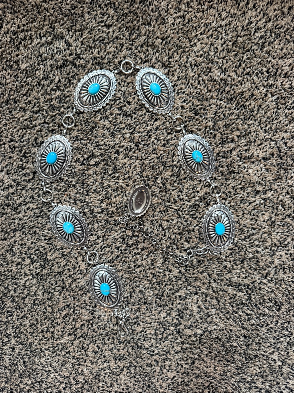 Ariat Silver-Tone Concho Belt with Turquoise Ovals